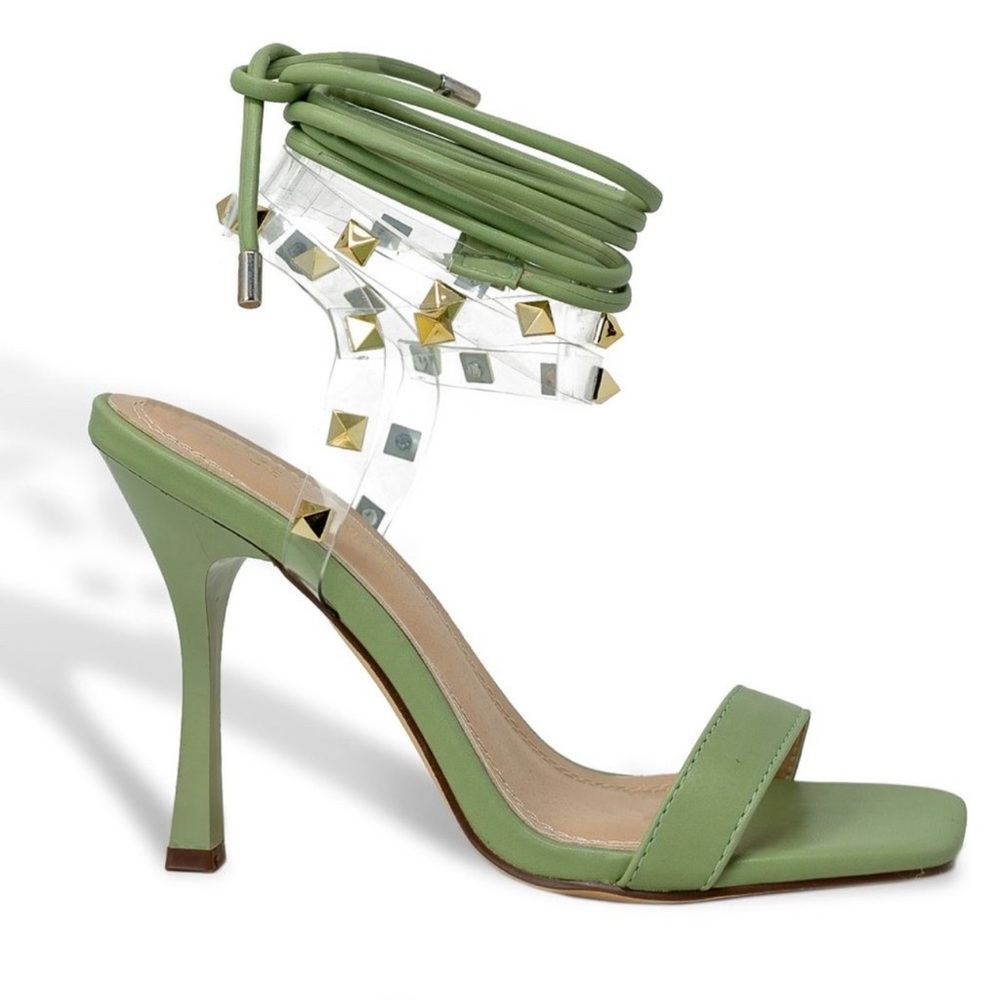 Studded Spring Green Wrap Around Sandals
